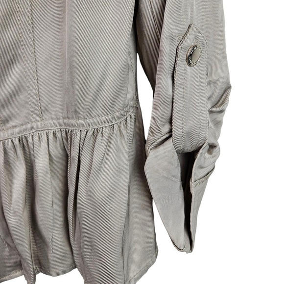 White House Black Market Jacket M Tan Ruffle Hem Full Zip Military Utility - Picture 7 of 10